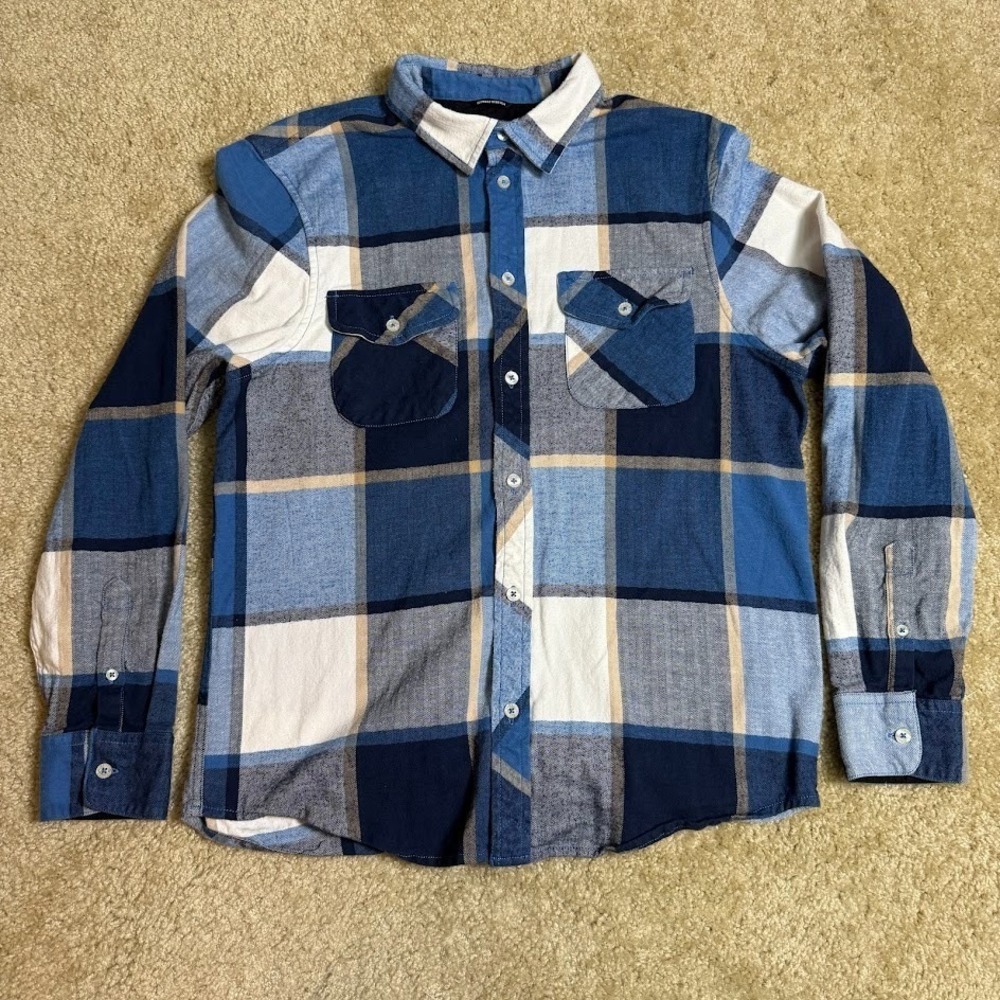 Element Shirt Mens M Blue Plaid Flannel Button Up Dual Pocket Stretch‎ Cotton